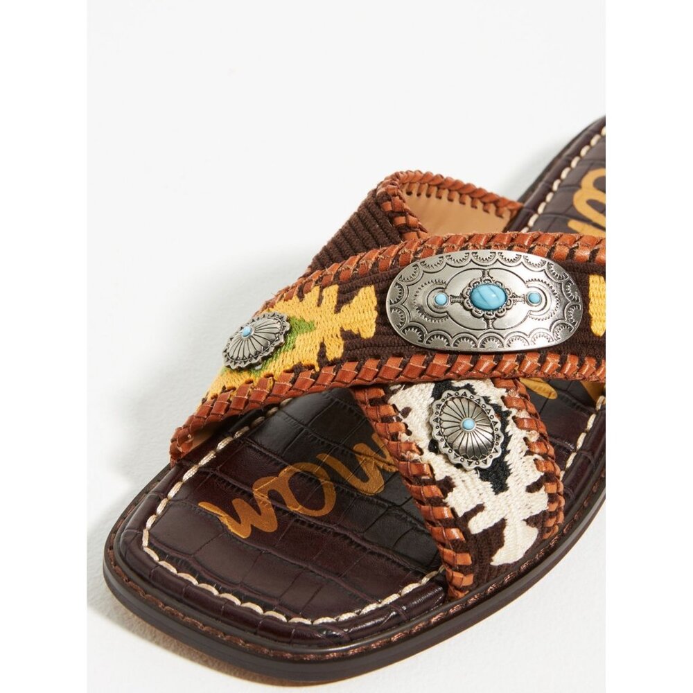 Sam Edelman Brown Multi Leather Embellished Slide Sandals - Picture 2 of 11